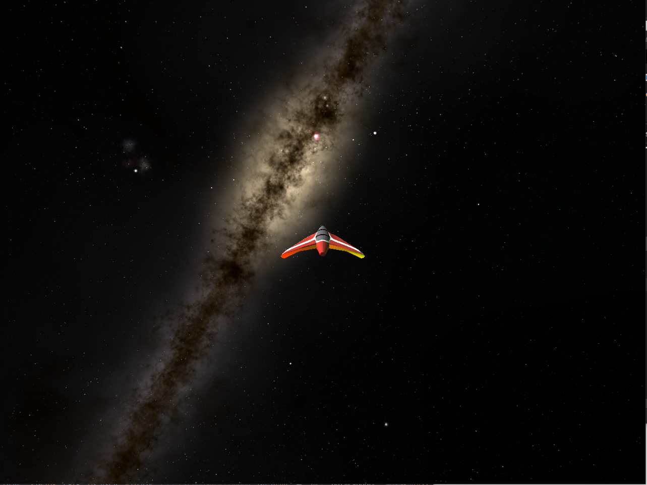Ship flying in space, with lighting