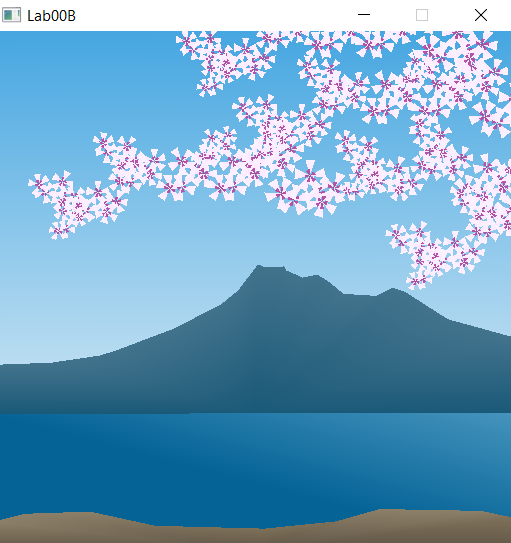 Mountain and sakura tree
