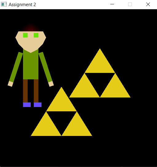 A2 image of character in upper left, green shirt, triforce background, and arms down