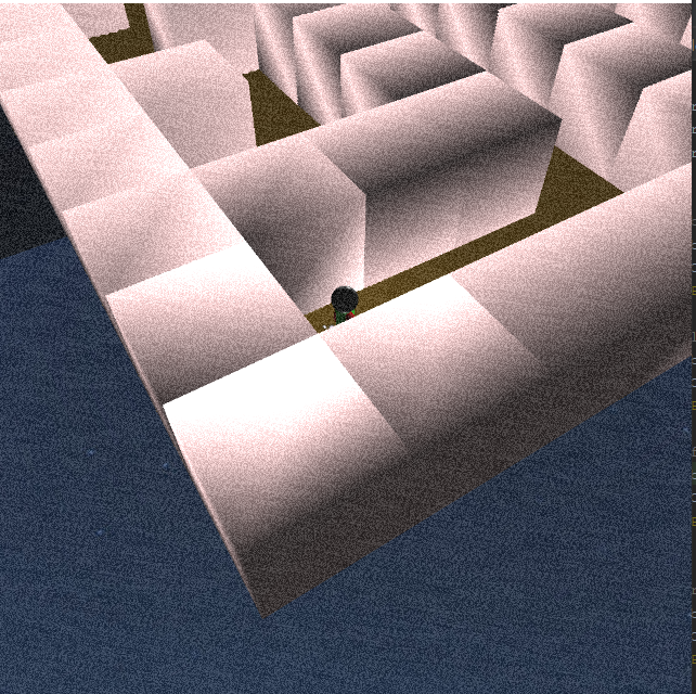 Starting image of a character in a maze with static filter
