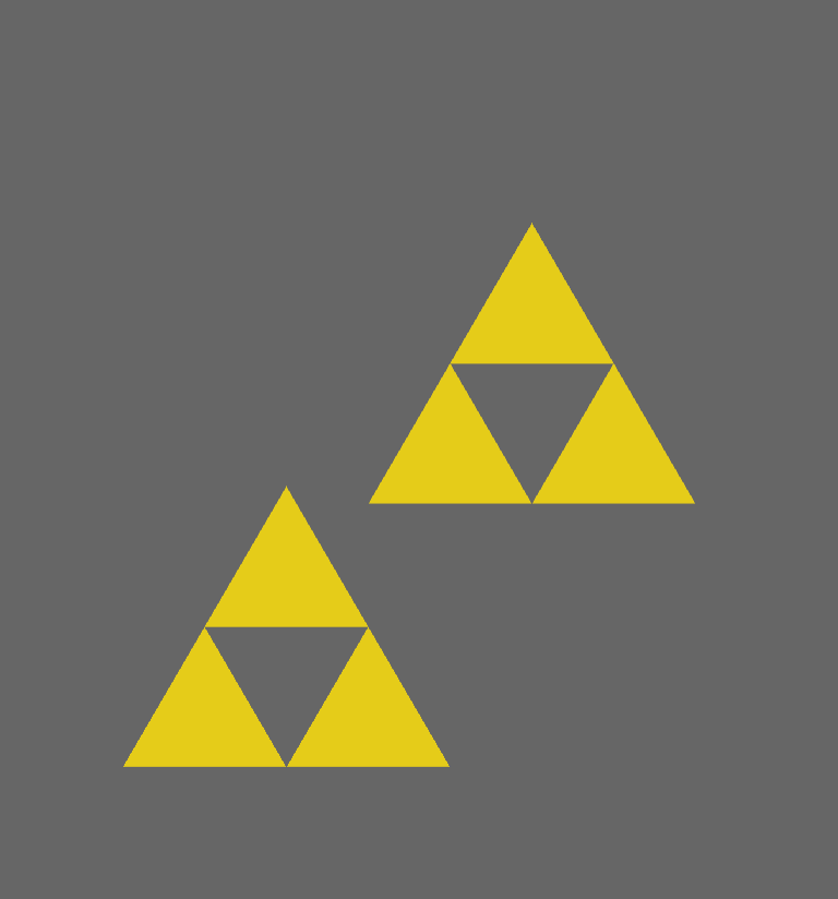 Two yellow Triforces on a gray background.