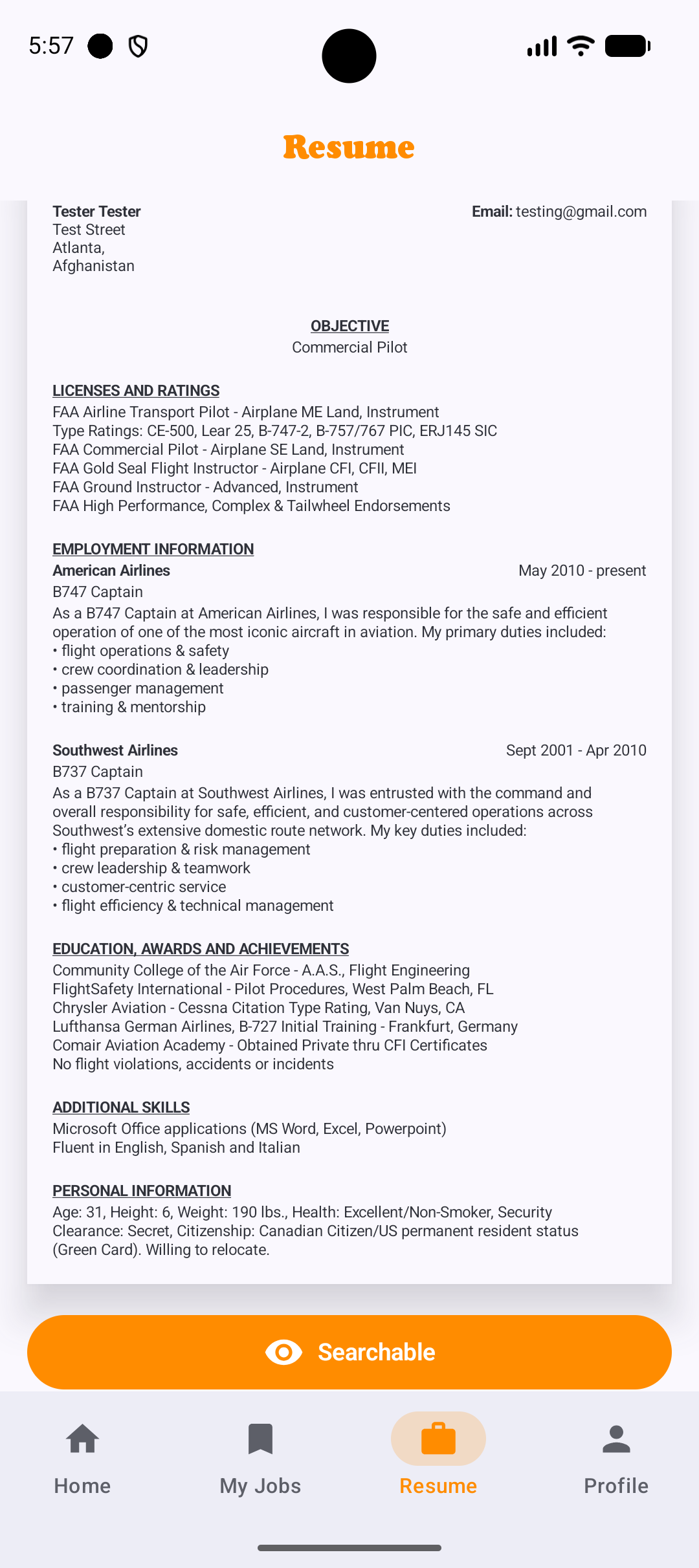 Resume builder in Climbto350
