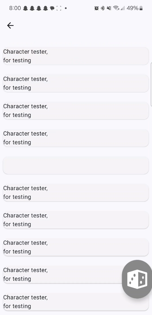 The character list display in Knucklebones