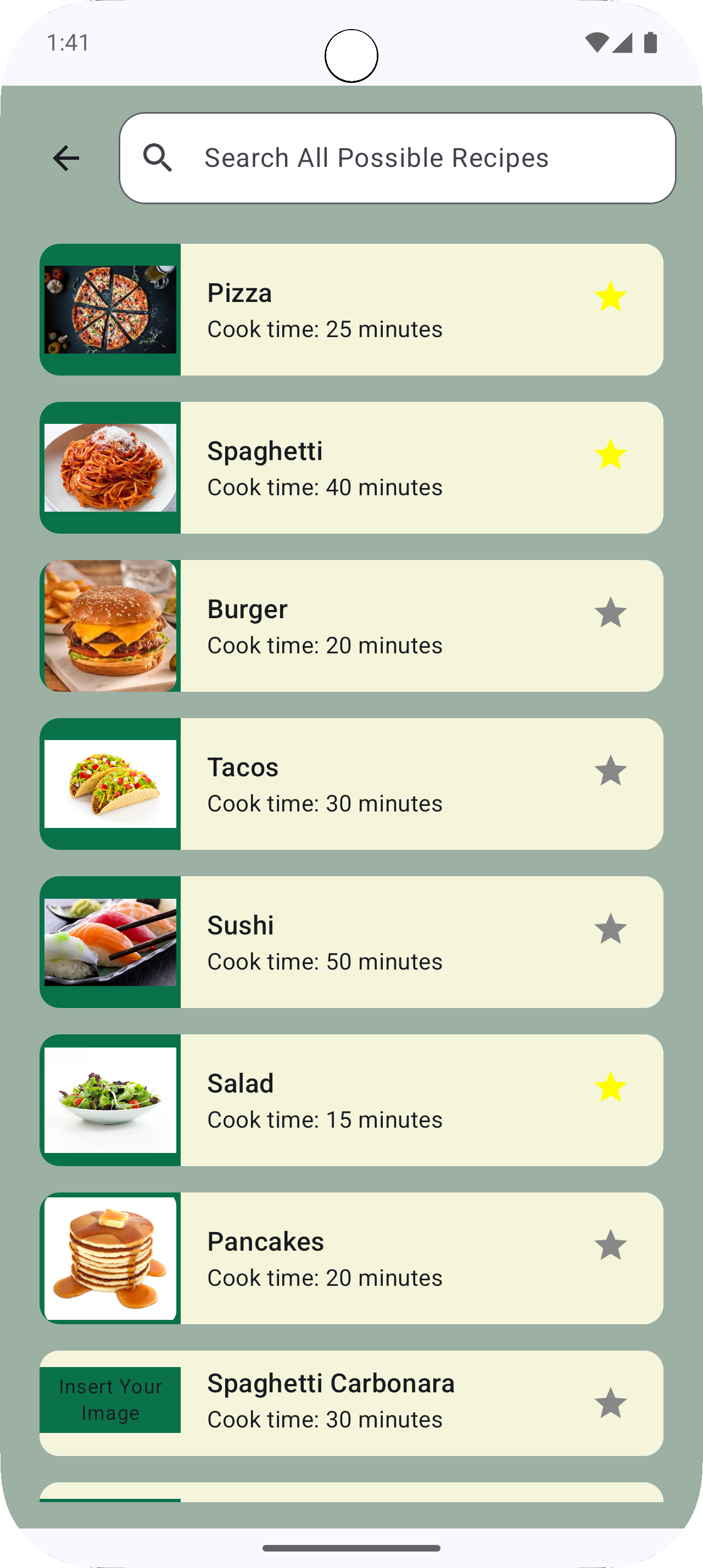Screenshot of PantryChefs recipe list