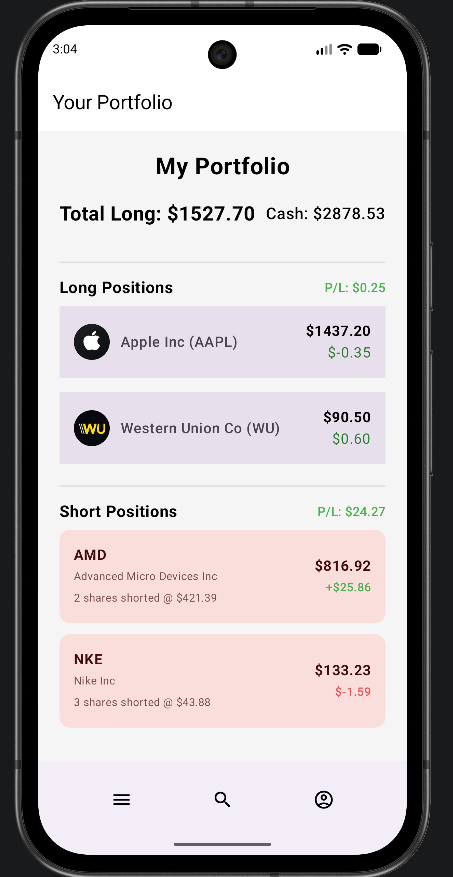 Portfolio screen