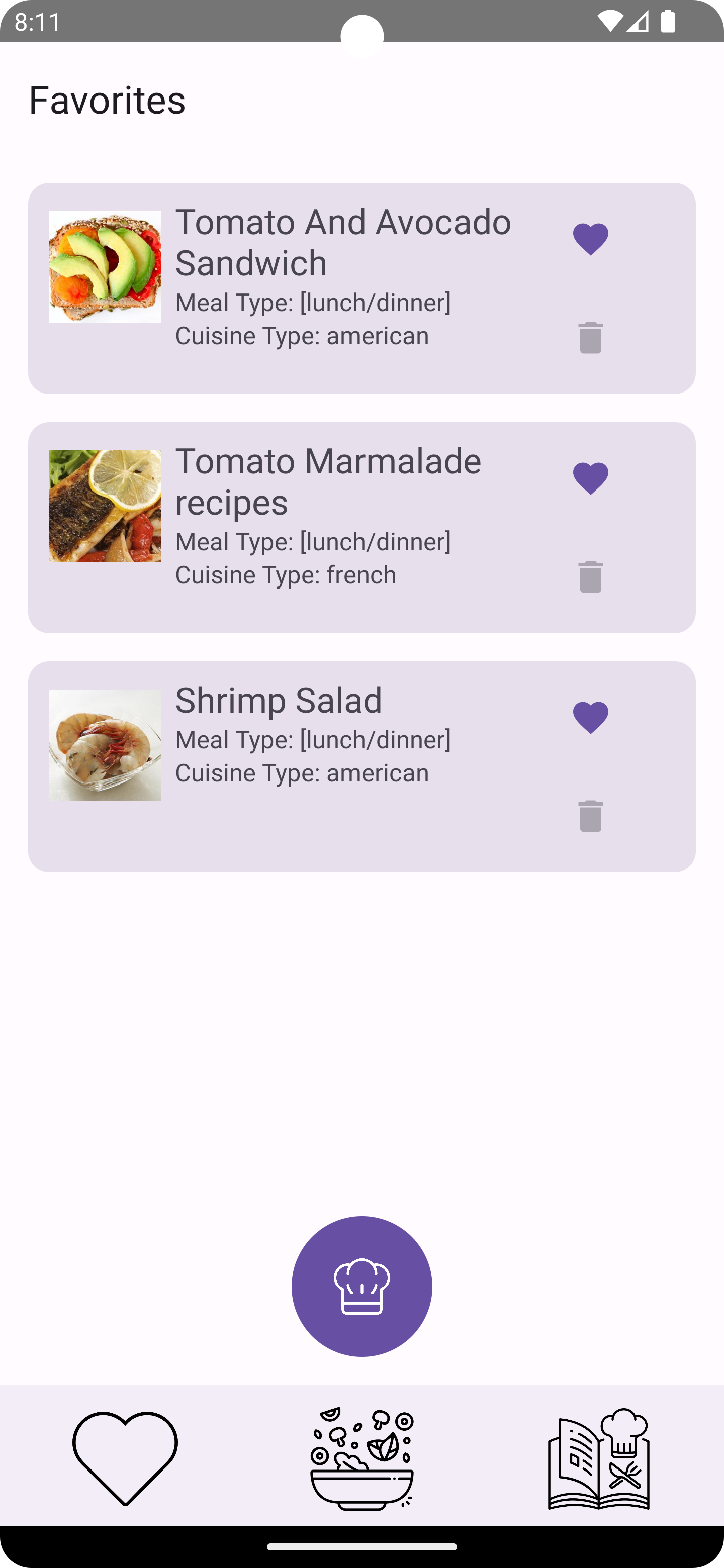 Favourites Screen