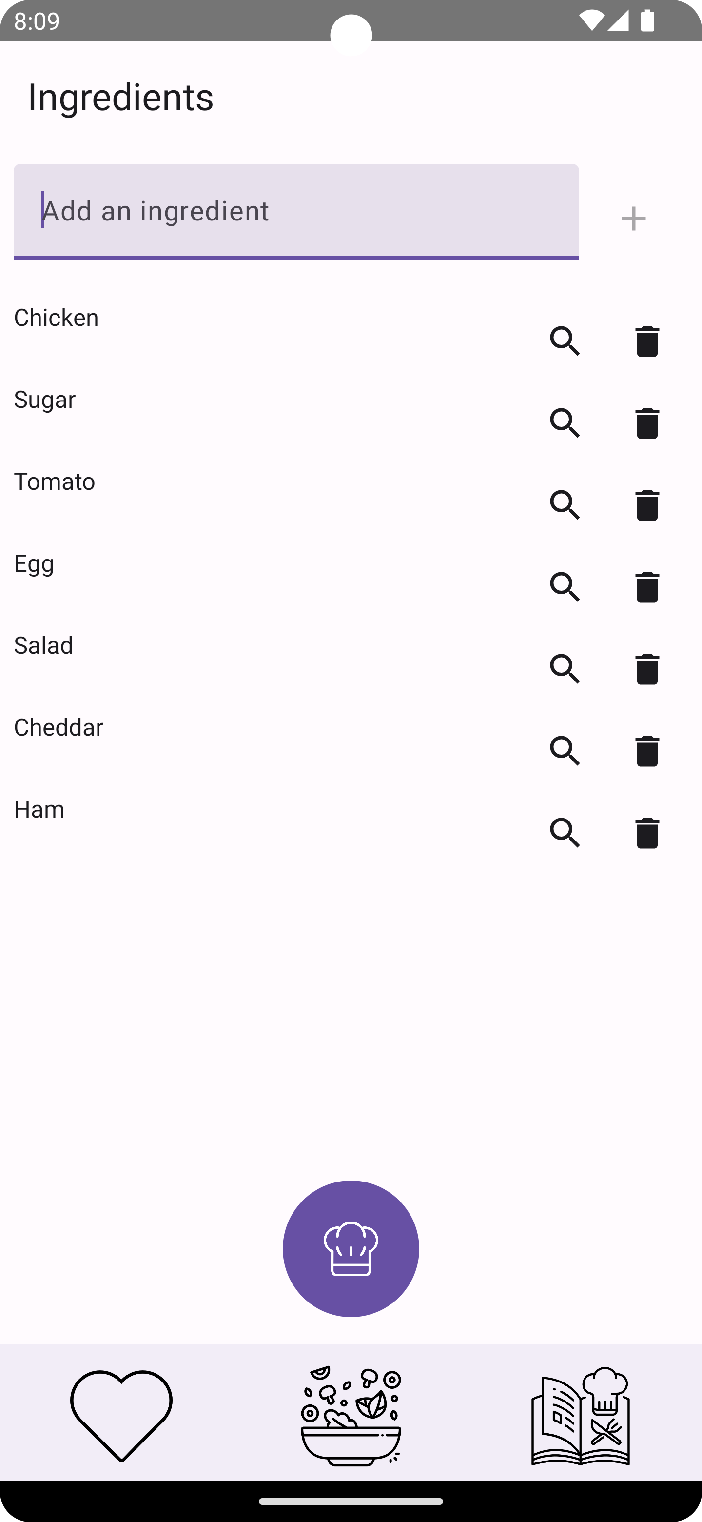 Ingredients Screen